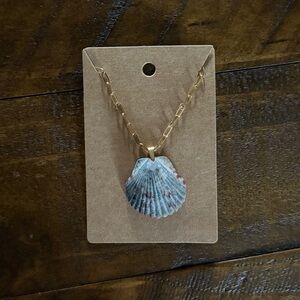 Gold Chain Necklace with Natural Blue-Grey Shell Pendant